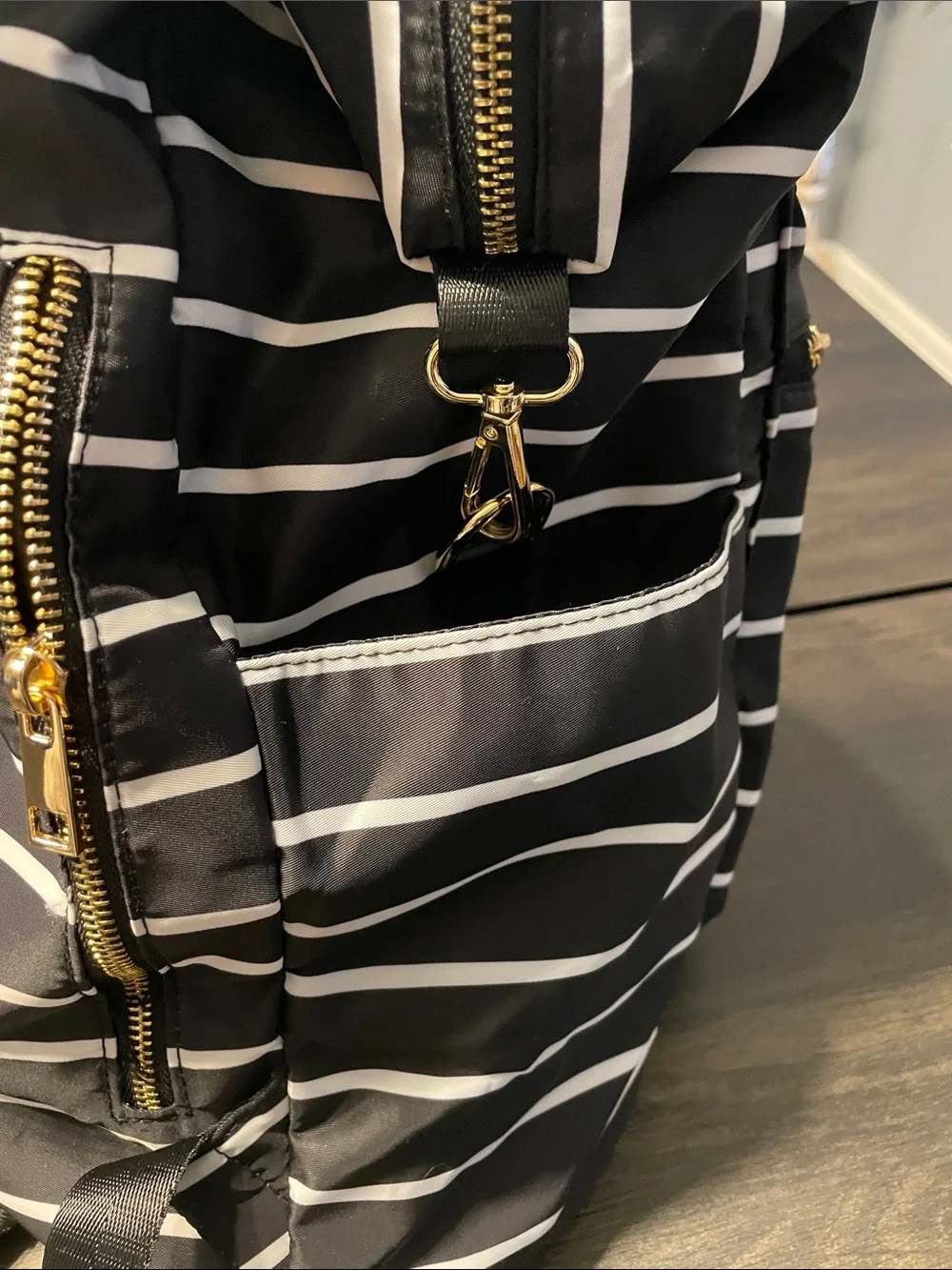 a new day Black and White Striped Backpack